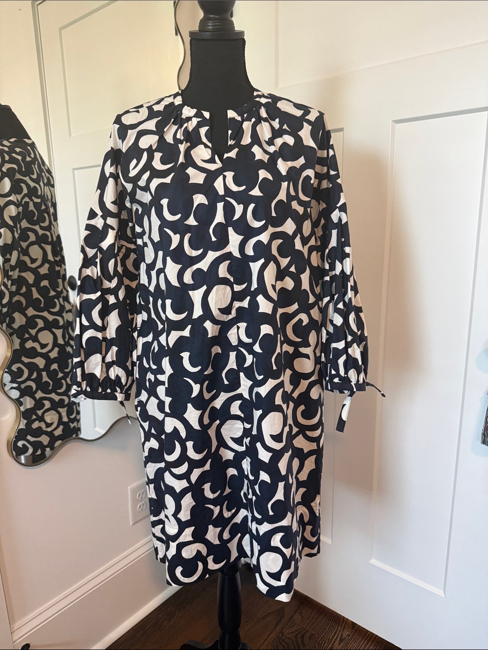 S’ MaxMara Navy and White Printed Shift Dress